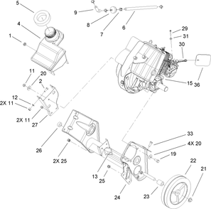 Engine, Gas Tank And Frame Assembly Diagram and Parts List for 33005 270000001 - 270999999 Lawn Boy Snow Blower
